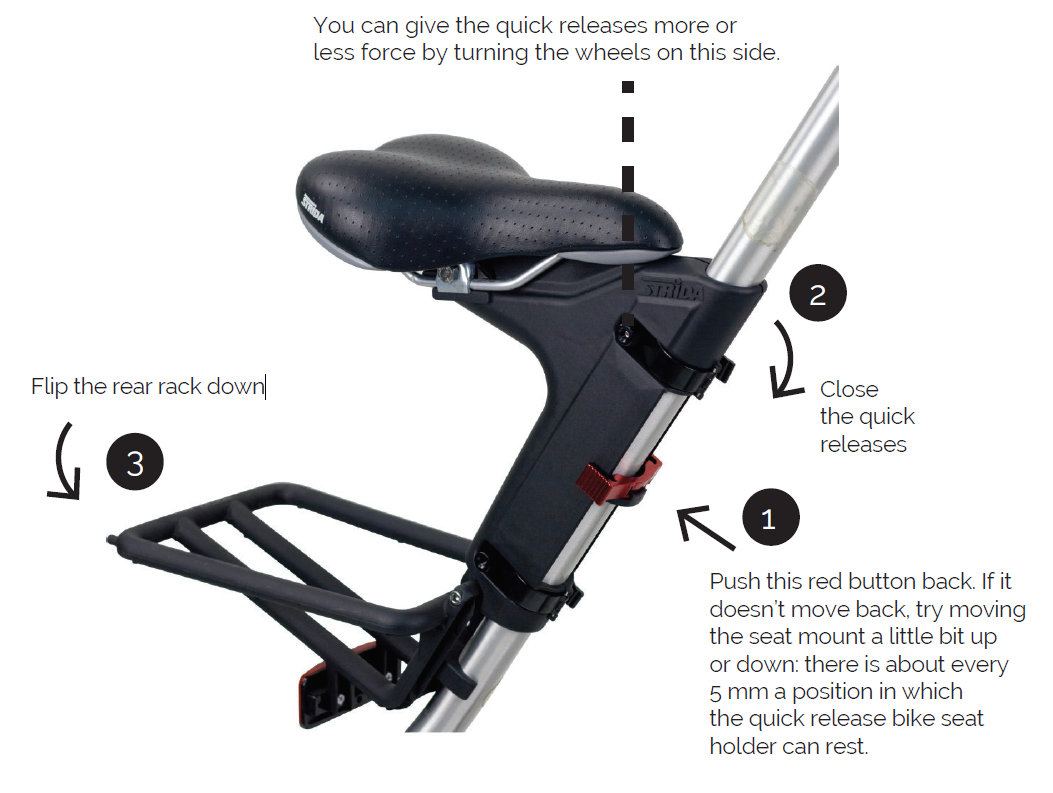 How can I move the Quick Release seat mount? STRIDA Folding Bikes